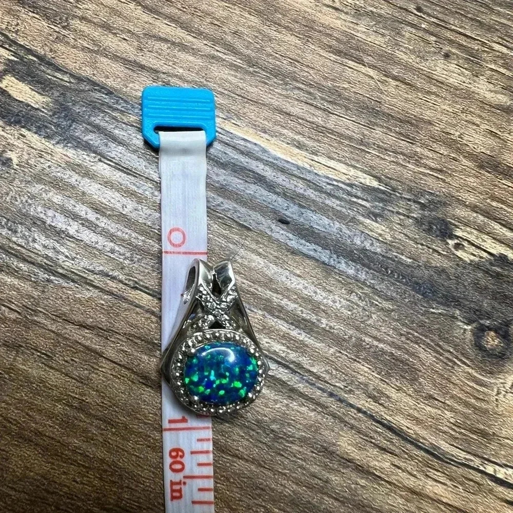 Lab-Created Hawaiian Blue Opal Pendant in Sterling Silver with CZ Accents - Picture 3 of 4
